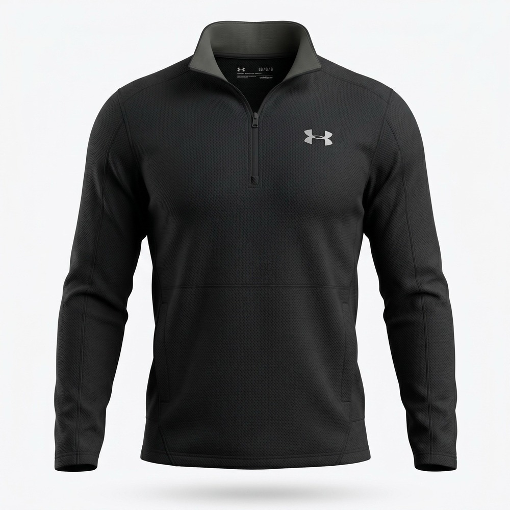 UNDER ARMOUR Large ColdGear Quarter Zip Pullover Mens Black Fleece 1328166